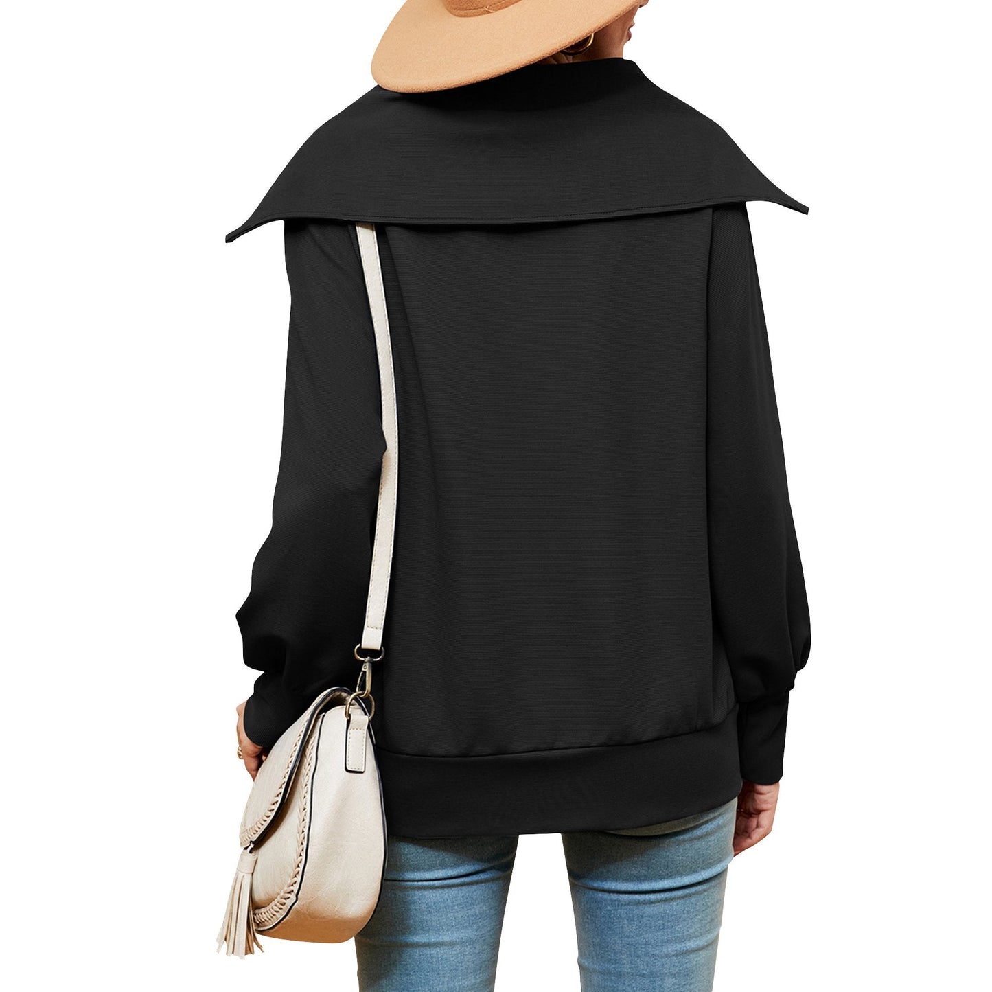 SHIBEVER Womens Oversized Sweatshirts Long Sleeve Half Zip Pullover fashion Quarter Hoodies Teen Girls Fall Clothes Black