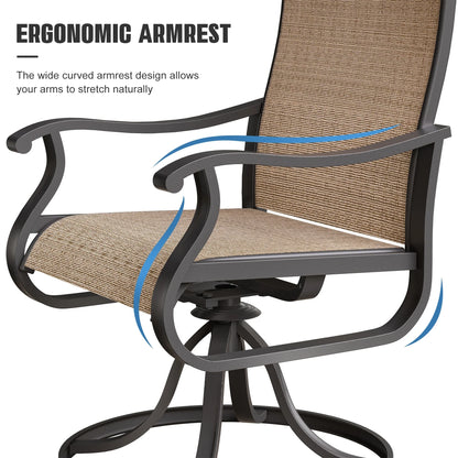 ELPOSUN Patio Swivel Chairs Set of 2, Outdoor Dining Chairs High Back All Weather Breathable Textilene Outdoor Swivel Chairs with Metal Rocking Frame for Lawn Garden Backyard Deck, Khaki