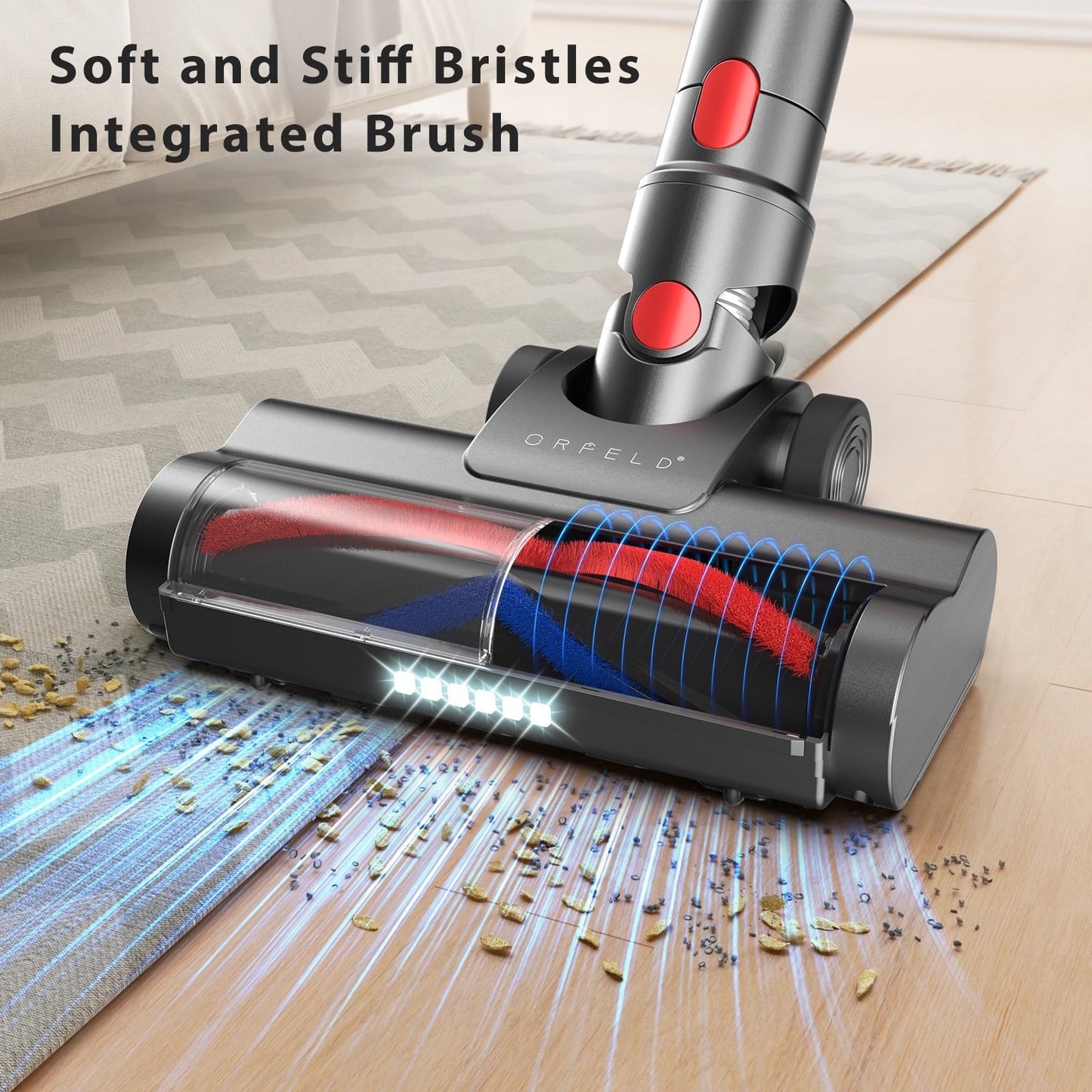 ORFELD Cordless Vacuum Cleaner， 45mins 300W 25kap Rechargeable Stick Vacuum for Carpet Hardwood Floor Pet Hair，Gold，SV30