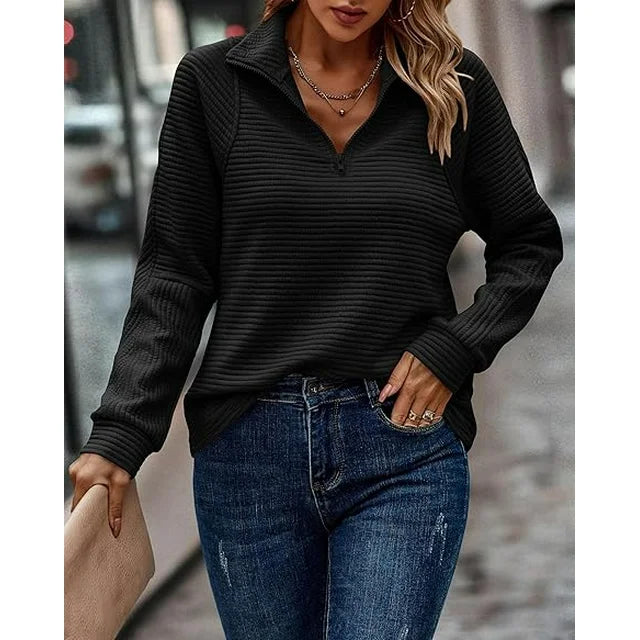 SHIBEVER Women Casual Zip Up Hoodies Crew Neck Long Sleeve Tops Fall Shirts Crewneck Color Block Button Pullover Tshirts Tunics