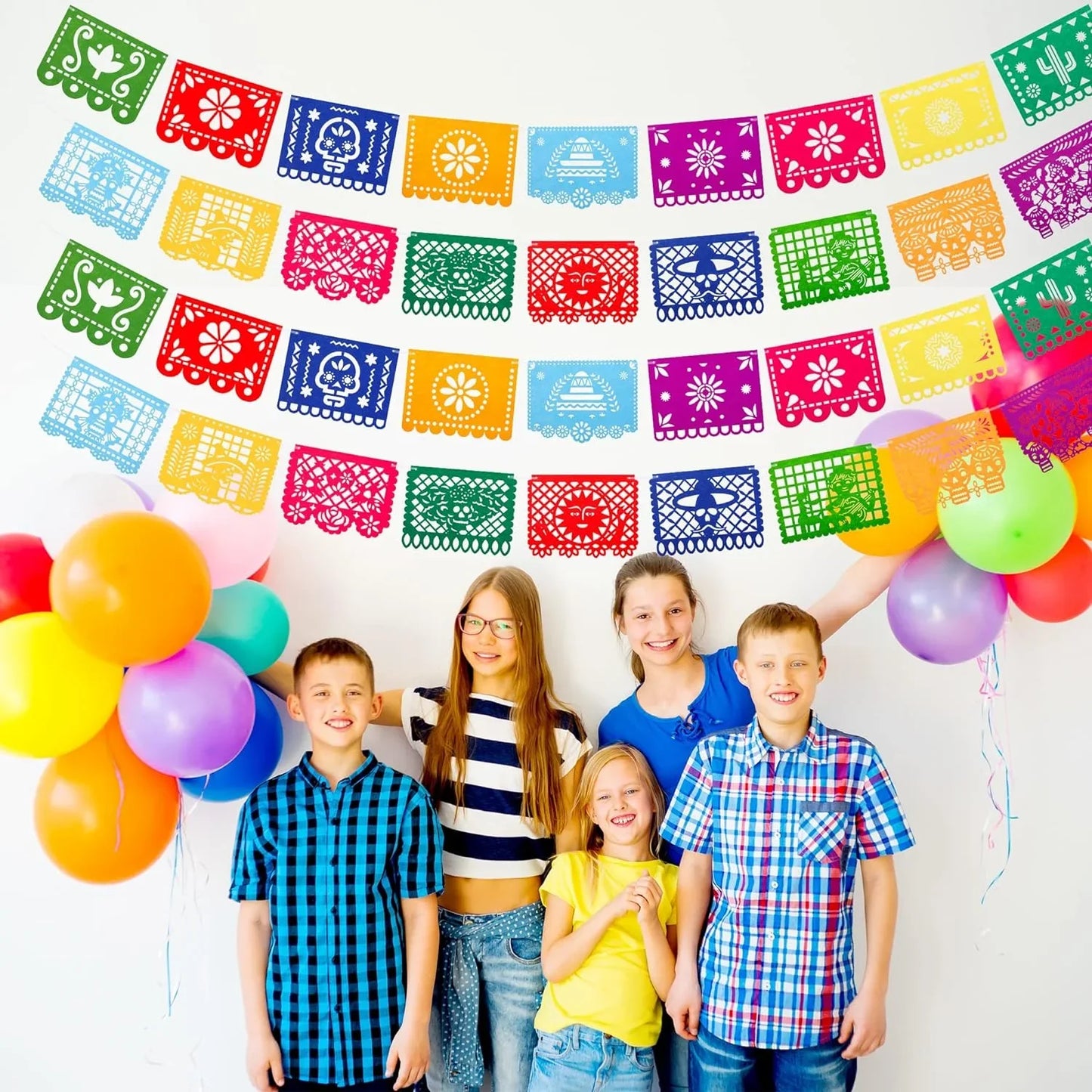 4 Pack Fiesta Party Banner Mexican Felt Banner Cinco de Mayo Papel Picado Fiesta Banner Cino de Mayo Party Decorations Supplies