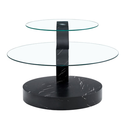 Modern Double Layer Round Glass Cofee Table for Small Space Home Office,42 Inch Black