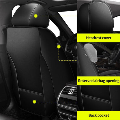AOMSAZTO Universal 5-Seat Covers Front & Rear Full Set Faux Leather Seat Cushion Protector Waterproof Black