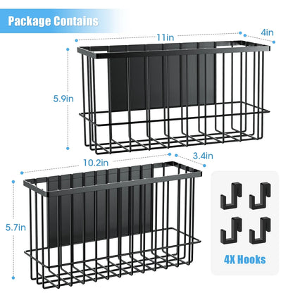 NiHome Magnetic Metal Basket Organizers 2PCS Medium & Small, Versatile Storage for Kitchen & Office Holds Up to 14 lbs, Easy Attach to Refrigerator or Any Magnetic Surface, Space-Saving Design(Black)