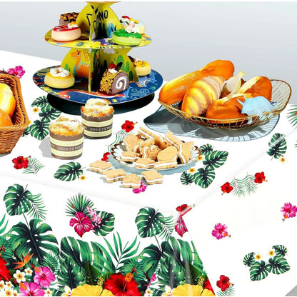 133Pcs Hawaiian Luau Party Supplies Tropical Dinnerware Set Serves 16, Aloha Plates Napkins Cups Tablecloth Knives Forks Spoons for Birthday Luau Party Decorations