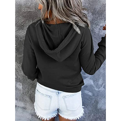 SHIBEVER Women Hoodie Casual Long Sleeves Tops Fashion Hooded Sweatshirt Soild Black Loose Hoodies for Women Clothes with Pocket Size XL