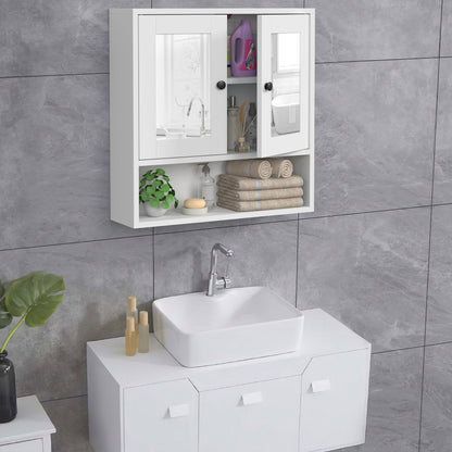 JOZ Bathroom Wall Cabinet, Kitchen Medicine Cabinet, Storage Cabinet with 2 Mirror Doors and Shelves, White