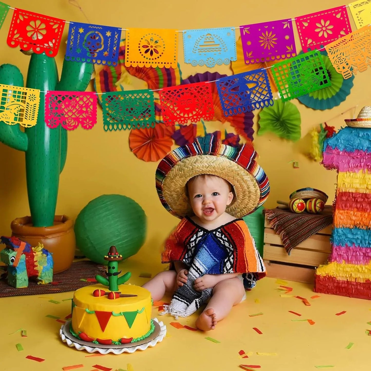 4 Pack Fiesta Party Banner Mexican Felt Banner Cinco de Mayo Papel Picado Fiesta Banner Cino de Mayo Party Decorations Supplies