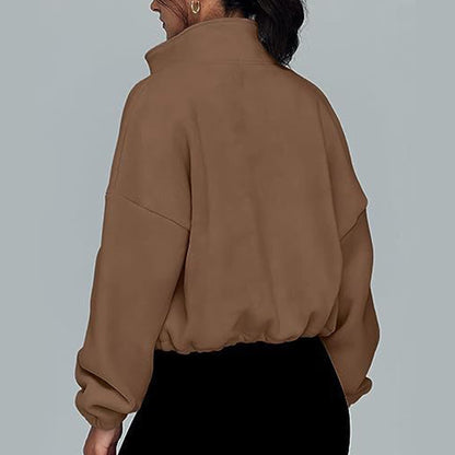 SHIBEVER Women Hoodies Casual Long Sleeves Pullover Fall Trendy Fit Zip Soild Brown Loose Hooded Tops for Women Size L