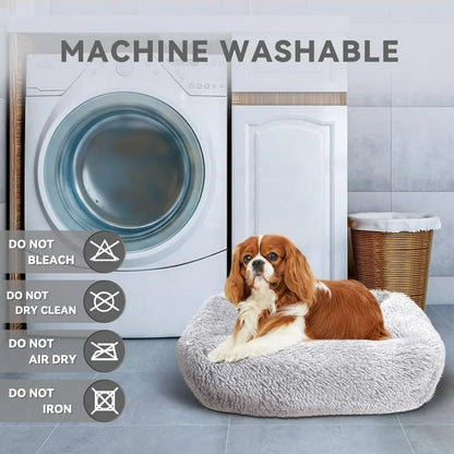 QKURT Cat Bed for Indoor Cats, Small Dog Beds for Small Dogs, Soft Long Plush Cushion Washable Puppy Bed,Self-Warming Square Cat Bed Anti-Slip Bottom Cushion (26 x 22 x 8 inch, Grey)