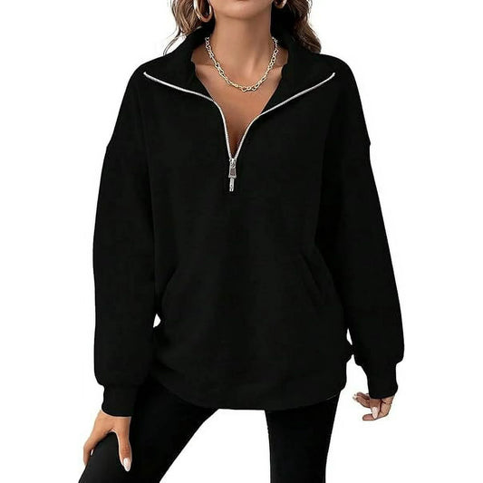 SHIBEVER Womens Sweatshirt V Neck Long Sleeve fall Oversized Pullover Tops Half Zip Pullover Oversized Hoodies Fall Clothes Black