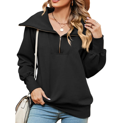 SHIBEVER Womens Oversized Sweatshirts Long Sleeve Half Zip Pullover fashion Quarter Hoodies Teen Girls Fall Clothes Black