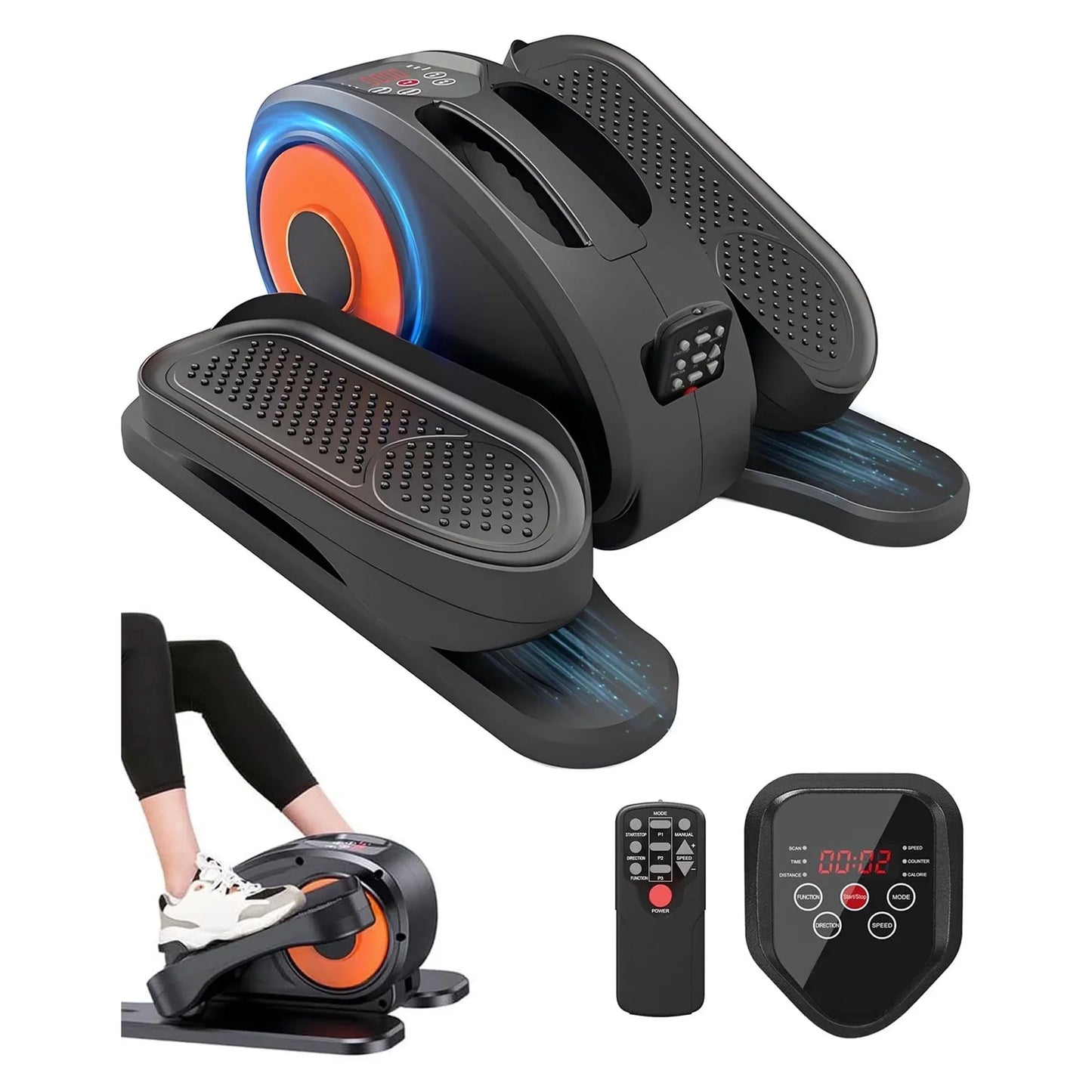 ALSO GO Under Desk Elliptical, Electric Ellipse Leg Exerciser While Sitting for Seniors Adults, Auto/Manual Dual Mode Motorized Foot Pedal Exerciser with Remote Control for Home Office Use