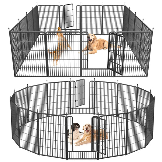 JOZ Dog Playpen Outdoor, 16 Panels, 40" Height Dog Fence Exercise Pen with Doors for Large/Medium/Small Dogs, Portable Pet Playpen for Yard, RV, Camping, Hammer Paint Finish