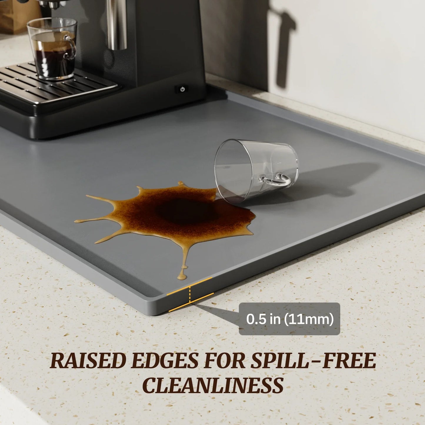 NiHome Silicone Coffee Bar Mat with Diatomaceous Earth Pad for Quick Drying, Non-Slip Spill-Proof Mat for Coffee Machines and Kitchen Countertops, Keeps Countertops Dry and Organized (Light Gray)