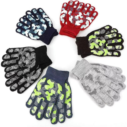 QKURT 6 Pairs of Magic Gloves,Winter Knitted Full Finger Stretch Gloves Warm Gloves for 5~13 Year Old Kids Girls Boys