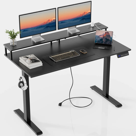JOZ Electric Height Adjustable Standing Desk, 48 x 24 inches Sit-Stand Desk with Memory Preset and T-Shaped Metal Bracket - Black
