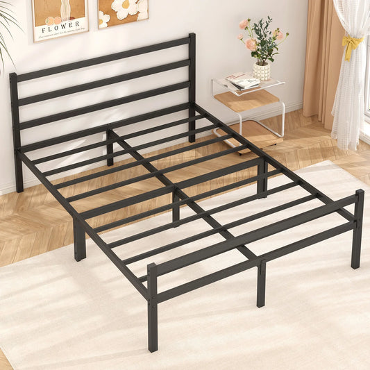 JOZ Heavy Duty Queen Size Metal Platform Bed Frame with Headboard and Footboard 14" High Under Bed Storage Space, No Box Spring Needed, Black