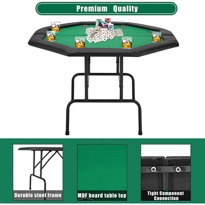 HOMHUM Game Poker Table w/Stainless Steel Cup Holder Casino Leisure Table for 8 Players, Green Felt