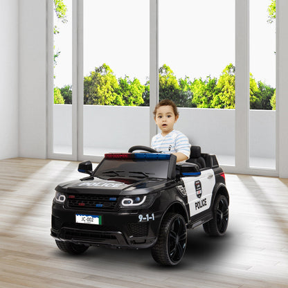 Zimtown Kids Ride On Car Police Electric Car Double Drive 12V Battery Motorized Vehicles Children's Toy Car Safe w/ Remote Control, 3 Speeds, Music, Seat Belts, LED Lights