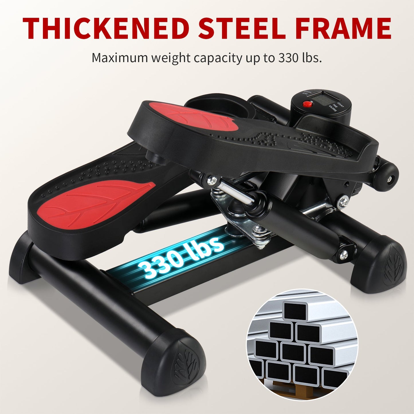 Zimtown Mini Stair Stepper with Resistance Bands, Portable Stepper Exercise Machine, Adjustable Resistance Design, Red