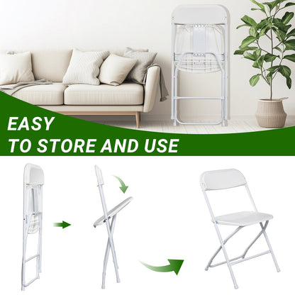 10 Pack Folding Chairs Stackable Wedding Party Event Chair With Plastic Seat and Back for Adults, White