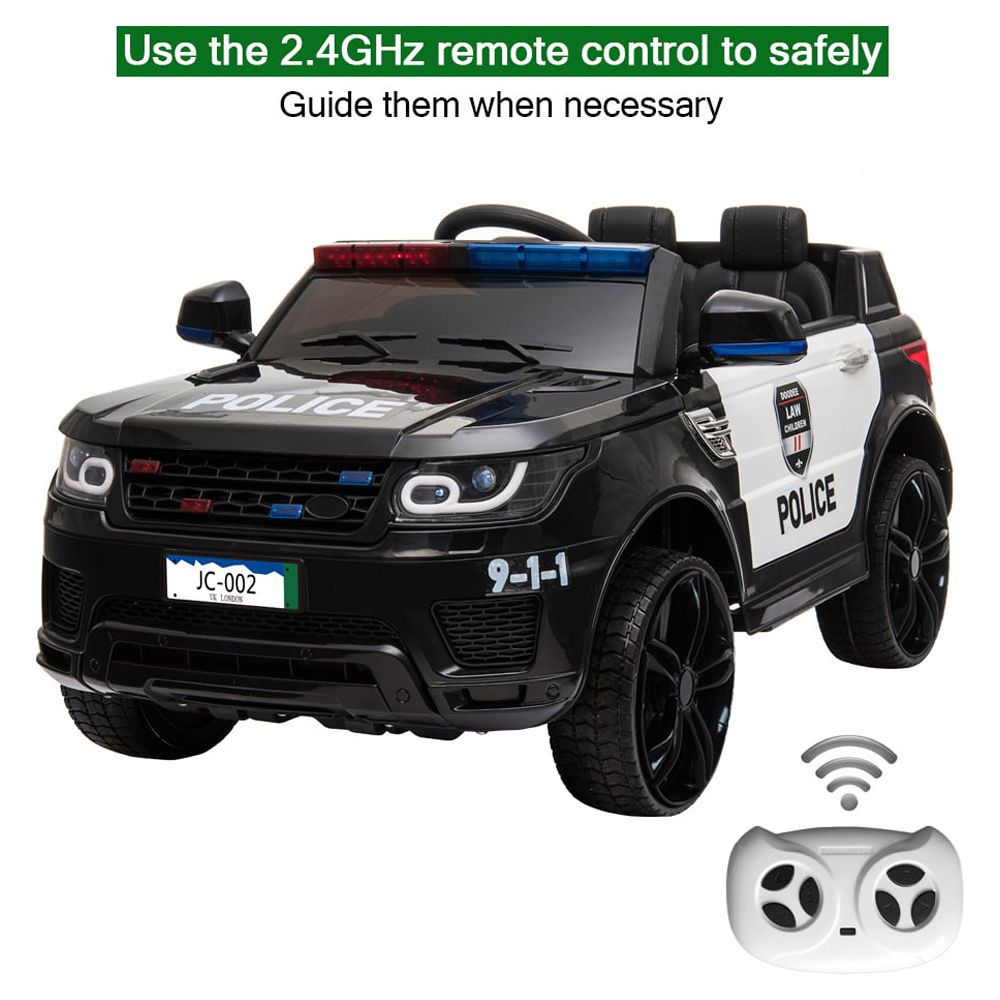 Zimtown Kids Ride On Car Police Electric Car Double Drive 12V Battery Motorized Vehicles Children's Toy Car Safe w/ Remote Control, 3 Speeds, Music, Seat Belts, LED Lights