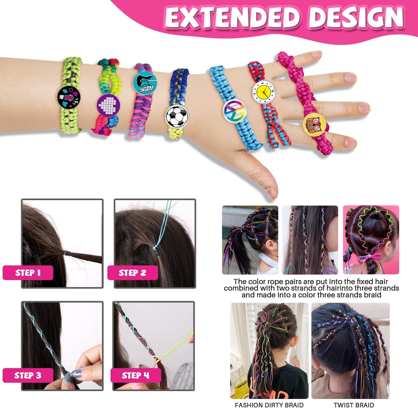 JUGAAD LIFE Friendship Bracelet Making Kit for Girls, 2 Charm Bracelet Making kit for Kids Ages 6-12, Arts and Crafts String Maker Tool, Birthday Christmas Gifts for Teen Girl, Party Activity Set