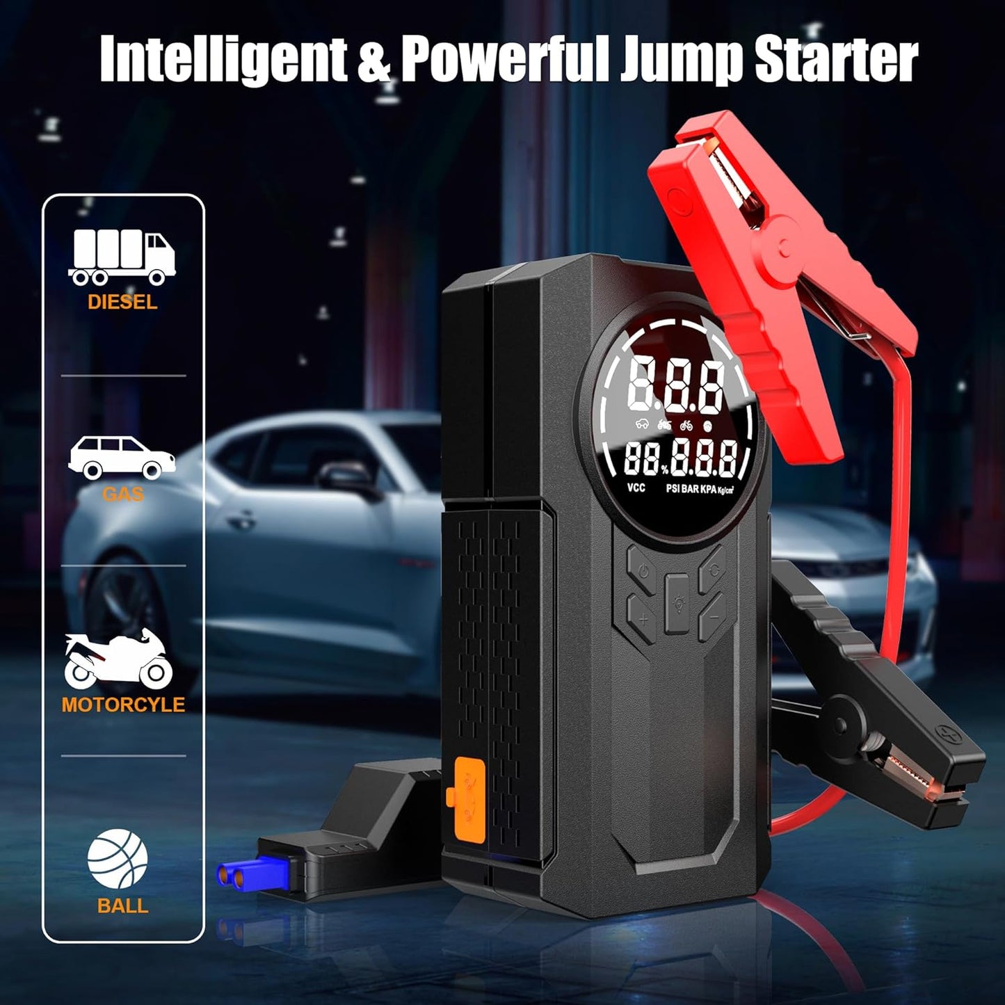 NEX-POW Car Jump Starter with Air Compressor, 12V 3000A Car Battery Jump Starter with 150 PSI Tire Inflator