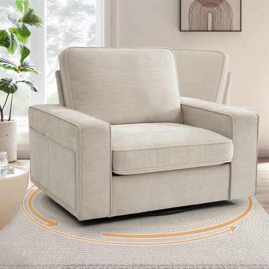 BEDHOURS Swivel Accent Chair for Living Room and Bedroom Modern Fabric Armchair (Beige)