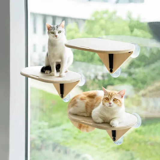 Mewoofun Pet Beds Cat Wall Shelves Wall Mounted Cat Furniture Climbing Frame with Suction Cup, Jumping Board, Cream, 11.41"*10.35"*8.62"