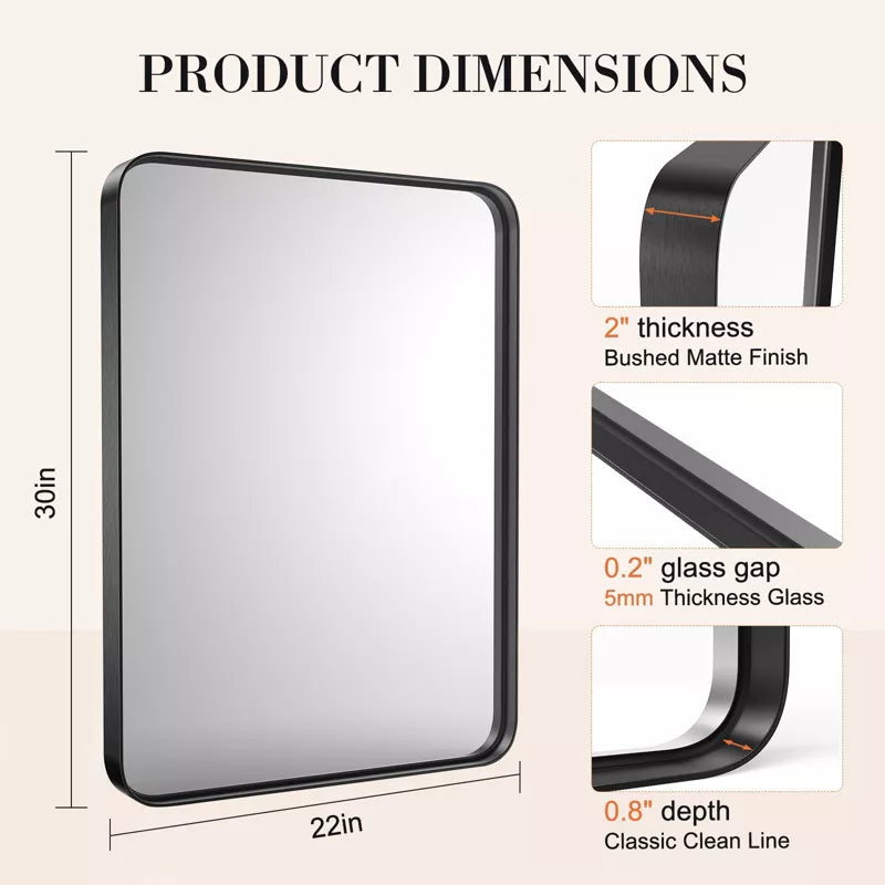 GlasFlength Decorative Wall Mirrors Bathroom Mirror Vanity Mirror for Wall, Aluminum Alloy Framed Wall Mirror Farmhouse, Square Black 22"*2"*30"