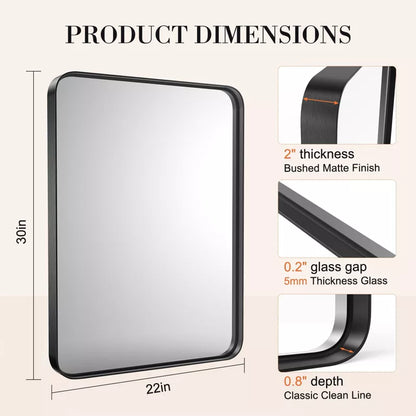GlasFlength Decorative Wall Mirrors Bathroom Mirror Vanity Mirror for Wall, Aluminum Alloy Framed Wall Mirror Farmhouse, Square Black 22"*2"*30"