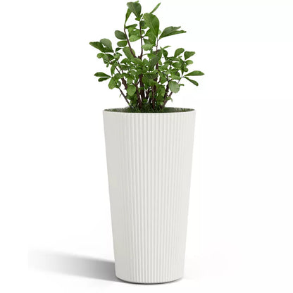 Maggift Planters Tall Planters, 2PCS Indoor Planter Pot Outdoor, Large Flower Pot Cone Striped Plastic Flower Pot , White 13"*13"*23.6"