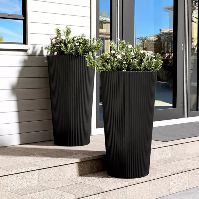 BENCMATE Planters, Modern Flower Pot with Multiple Drainage Holes, Tall Planters for gardens, patios, and indoor spaces, 2PCS, Black, 13"*13"*23.6"