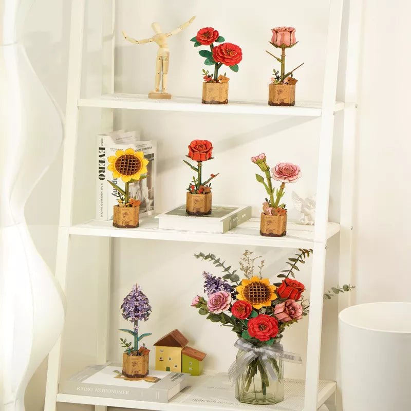 Robotime 3D Puzzles Pink Lily DIY Model Building Kits Artifical Flower Toys for Thanksgiving Mother's Day, Multicolored, 9.65"*6.5"*1.65"