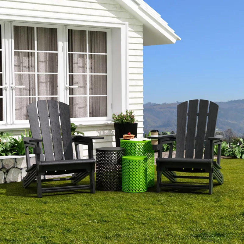 GlasFlength Folding Adirondack Patio Seating Sets, 2PCS with Cup Holder, Suitable for Indoor, Outdoor , Garden, or Backyard，Black, 31.4"*29.6"*36.4"