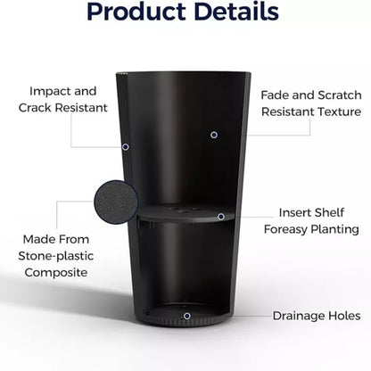 BENCMATE Planters, Modern Flower Pot with Multiple Drainage Holes, Tall Planters for gardens, patios, and indoor spaces, 2PCS, Black, 13"*13"*23.6"