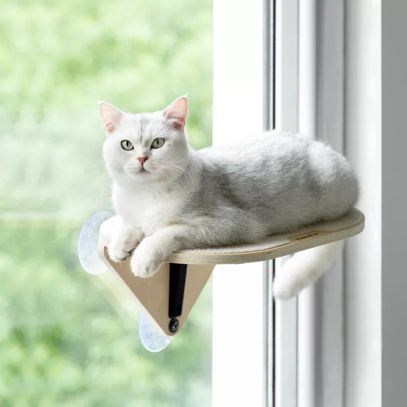 Mewoofun Pet Beds Cat Wall Shelves Wall Mounted Cat Furniture Climbing Frame with Suction Cup, Jumping Board, Cream, 11.41"*10.35"*8.62"