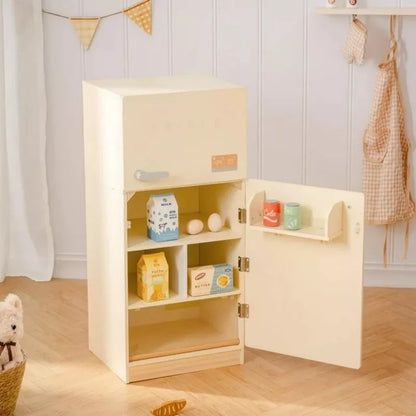 ROBOTIME Play Food and Toy Kitchens, Play Kitchen Playset with Accessories, Fridge Refrigerator Wooden Toy Set for Toddlers, Yellow,