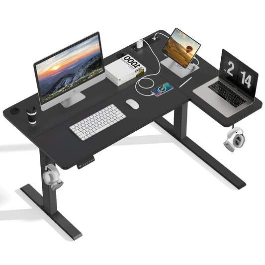 JOZ Electric Height Adjustable 47-inch Corner Stand up Desk - L-Shaped Standing Workstation, Black Table Top, Black Frame, 3CT Series