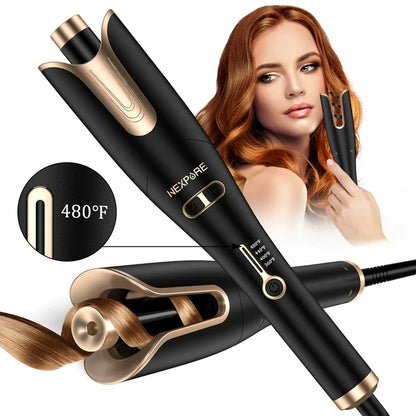 NEXPURE Curling Iron, Professional Automatic Hair Curler with 1 Large Rotating Barrel, Gold