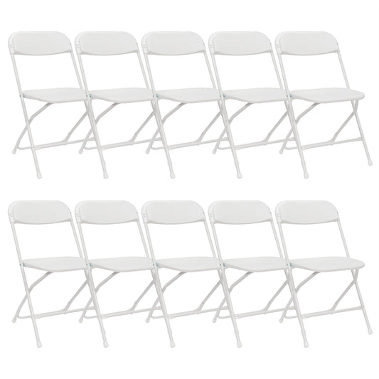 10 Pack Folding Chairs Stackable Wedding Party Event Chair With Plastic Seat and Back for Adults, White