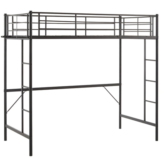 Zimtown Twin Loft Bed with Stairs Metal Single Loft Bunk Bed with Safety Guard Rails & 2 Side Ladder for Kids Teens Adults, Black