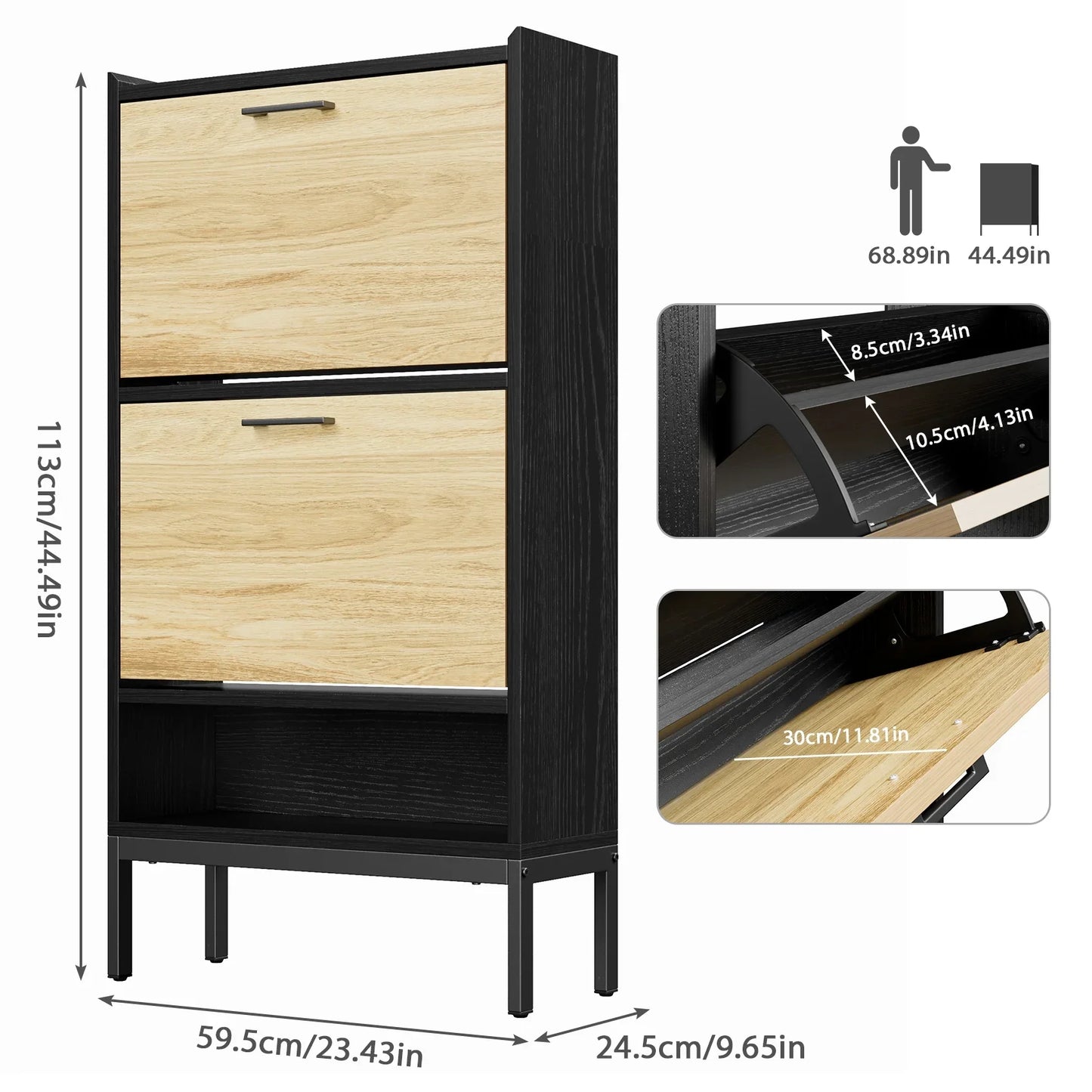 JOZ Shoe Cabinet for Entryway, Shoe Storage Cabinet Shoe Rack Organizer with 2 Flip Drawers for Hallway Bedroom Closet Living Room, Black