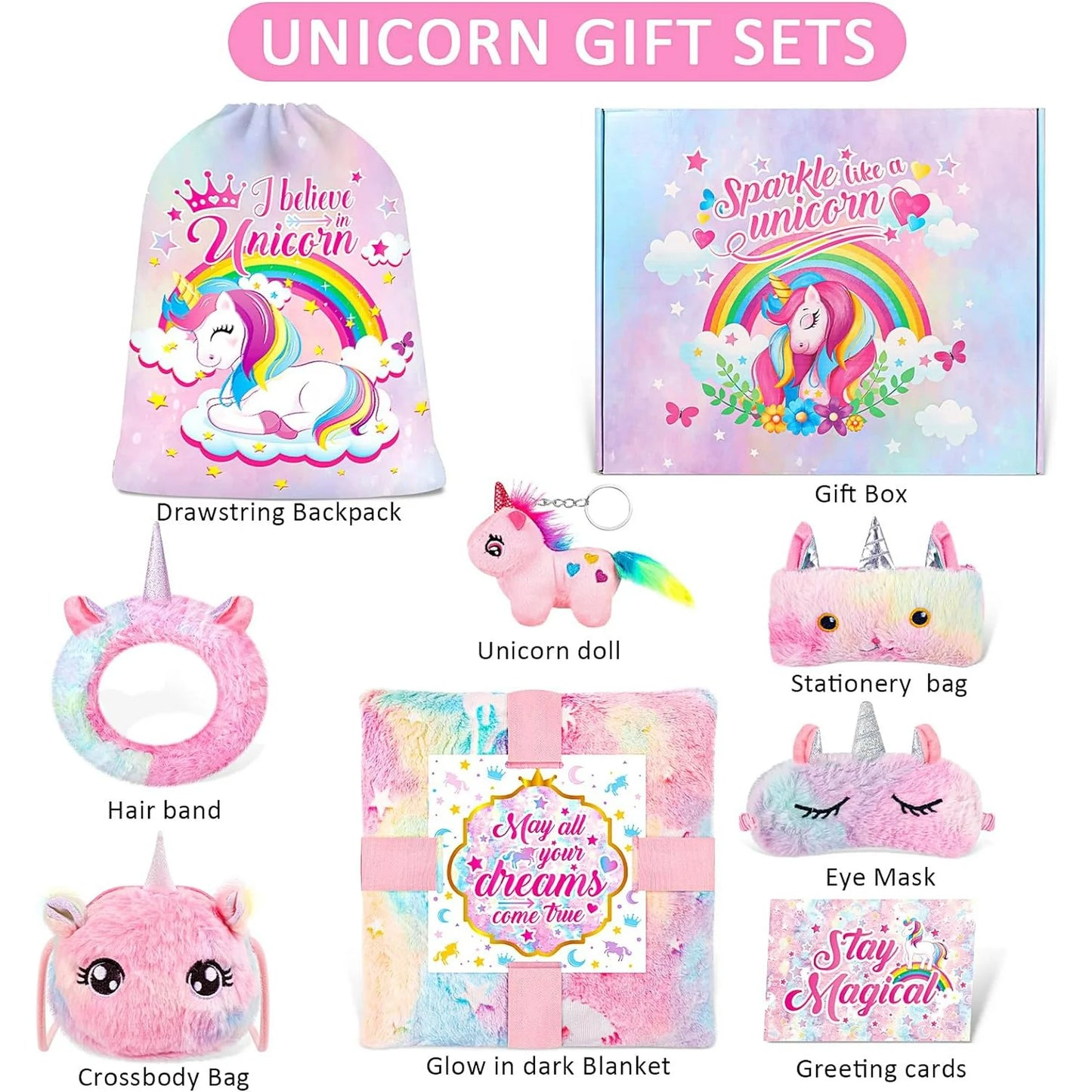 SRIZIAN Unicorn Gift Set, 8-Piece Glow-in-Dark Christmas Birthday Festival