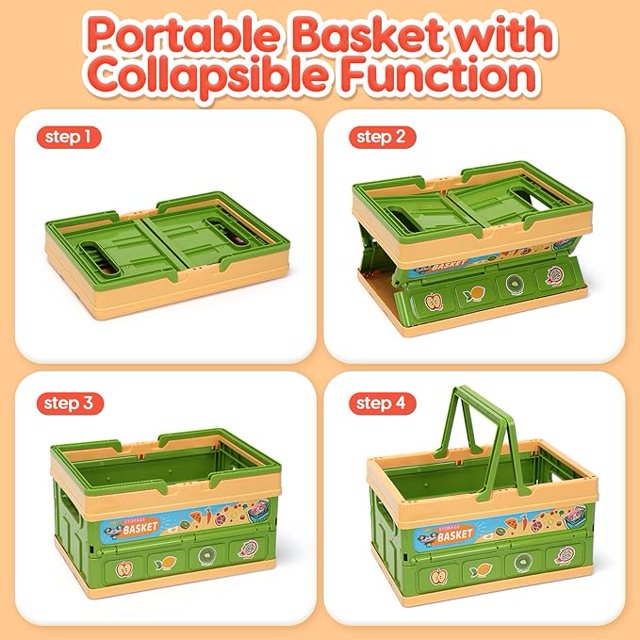 JUGAAD LIFE Play Food Set for Kids Kitchen, Pretend Play Food Toy with Basket, Cutting Food Fruits and Vegetables Toys, Christmas Birthday Gift for Toddlers Girls Boys