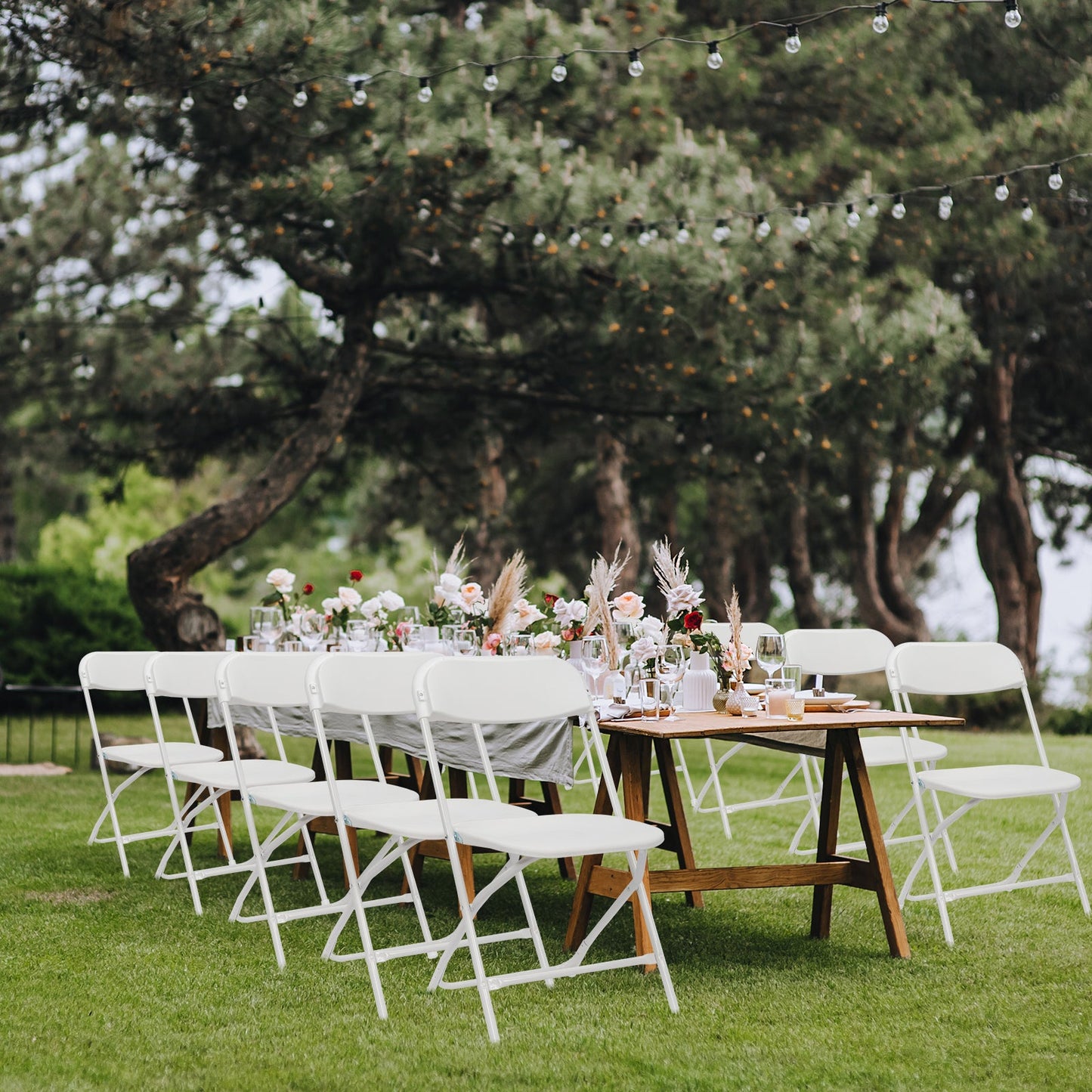 10 Pack Folding Chairs Stackable Wedding Party Event Chair With Plastic Seat and Back for Adults, White