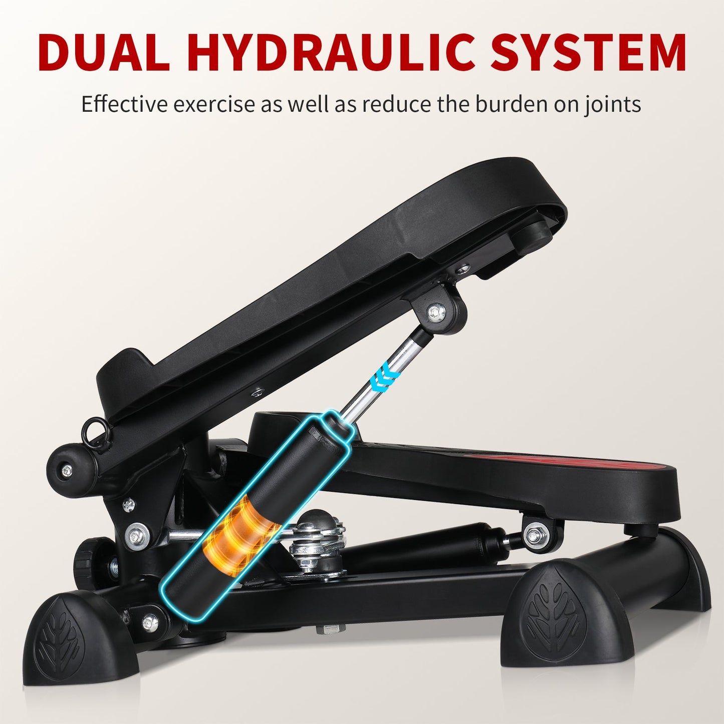 Zimtown Mini Stair Stepper with Resistance Bands, Portable Stepper Exercise Machine, Adjustable Resistance Design, Red