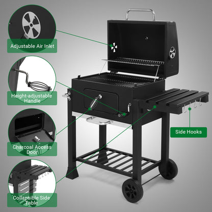 BBQ Charcoal Grill Outdoor Barbecue Pit Smoker with Double Grill,Liftable Charcoal Tray